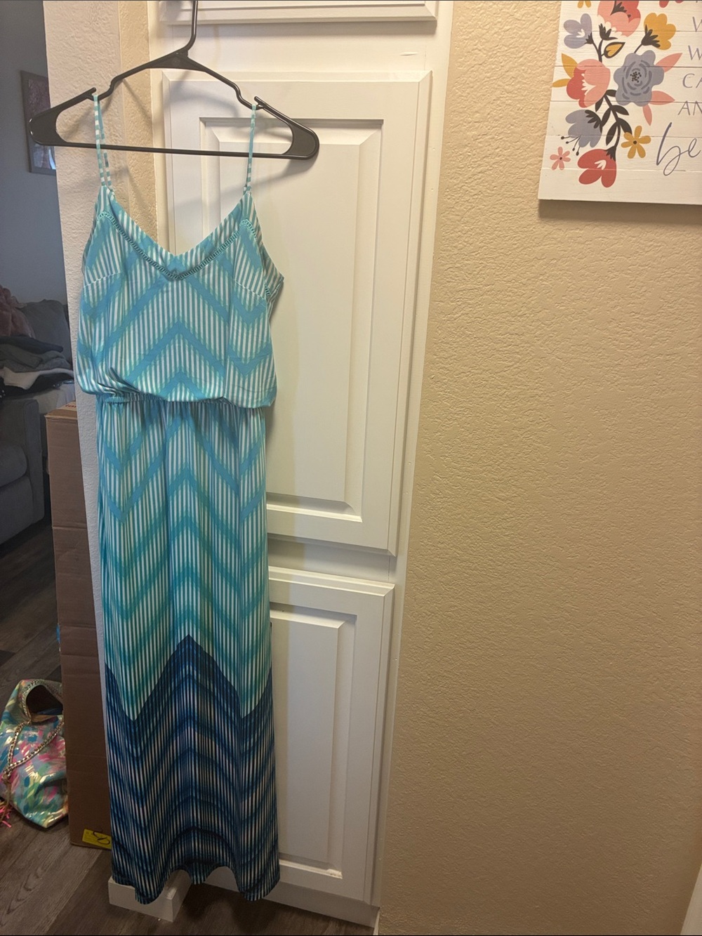 Vince Camuto Sleeveless Ombre Chevron Maxi Dress in Teal and Navy - Picture 2 of 10
